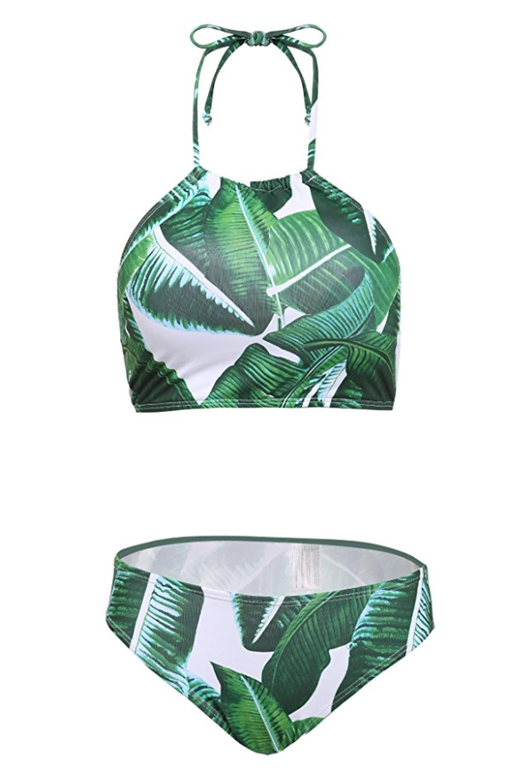 Palm leaf two piece swim suit