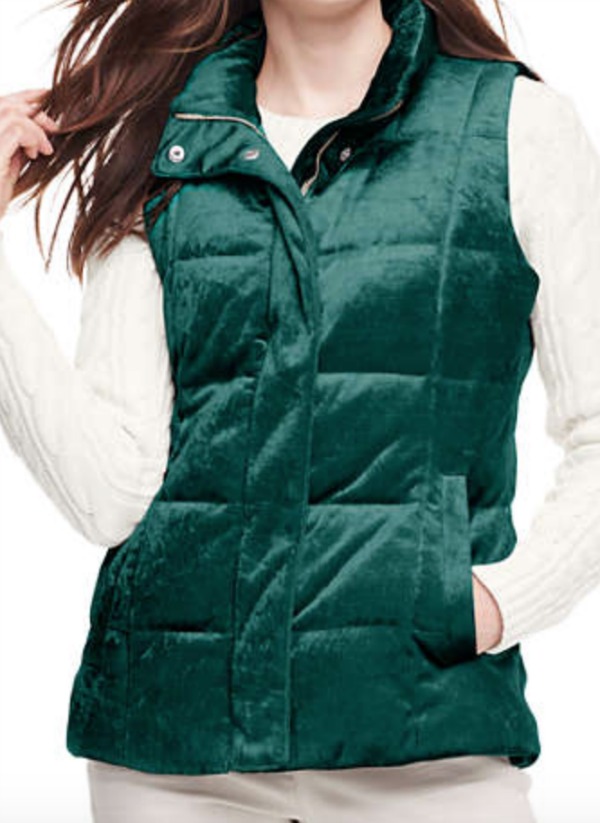 Evergreen velvet puffer vest