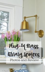 Review and photos of brass gold plug in library wall sconces | 11 Magnolia Lane