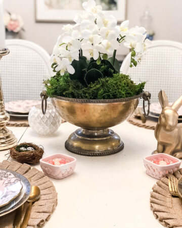 orchid centerpiece and glam and gold easter table