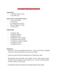 Chicken Fajita Recipe Printable