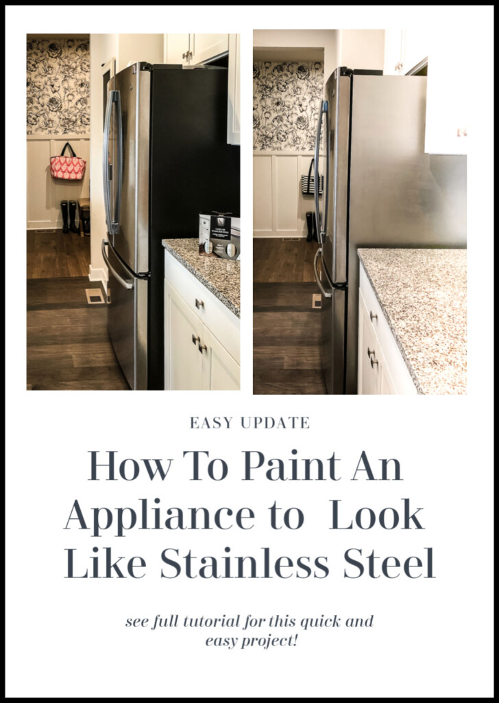 How to paint any appliance to look like stainless steel. This easy DIY project updates any appliance to look like stainless and is an easy solution for a big black sided refrigerator.