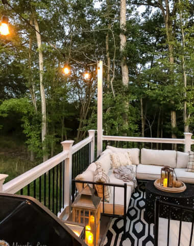 Adding outdoor cafe lights to an elevated deck