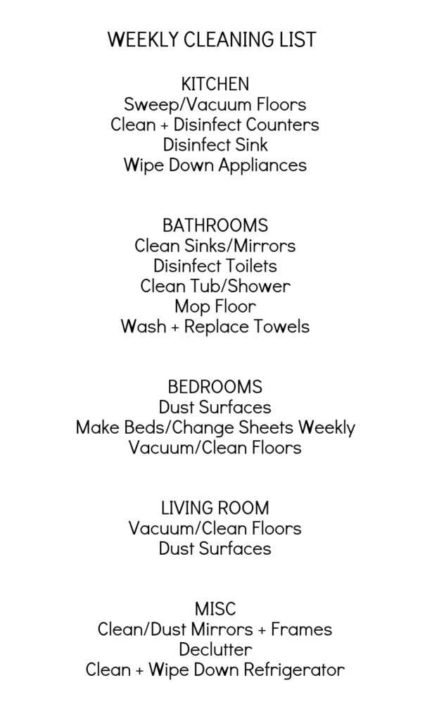 Weekly Printable Cleaning Task List