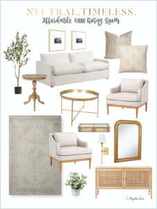 classic neutral living room decor design board